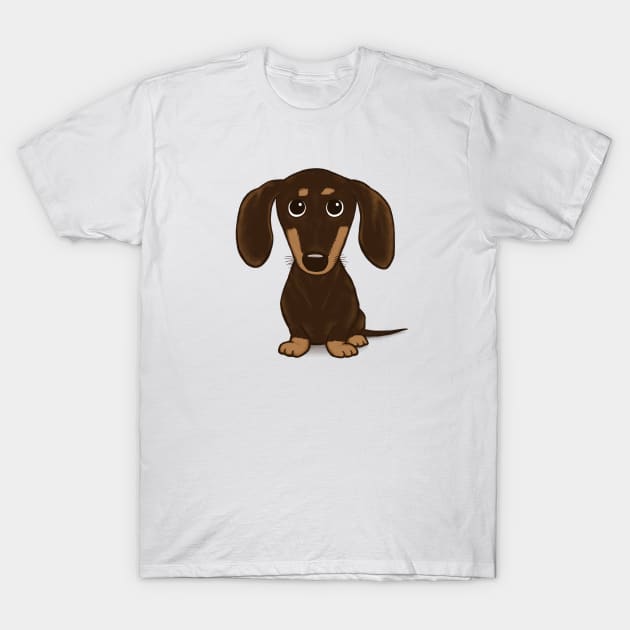 Cute Chocolate Dachshund | Cartoon Wiener Dog T-Shirt by Coffee Squirrel